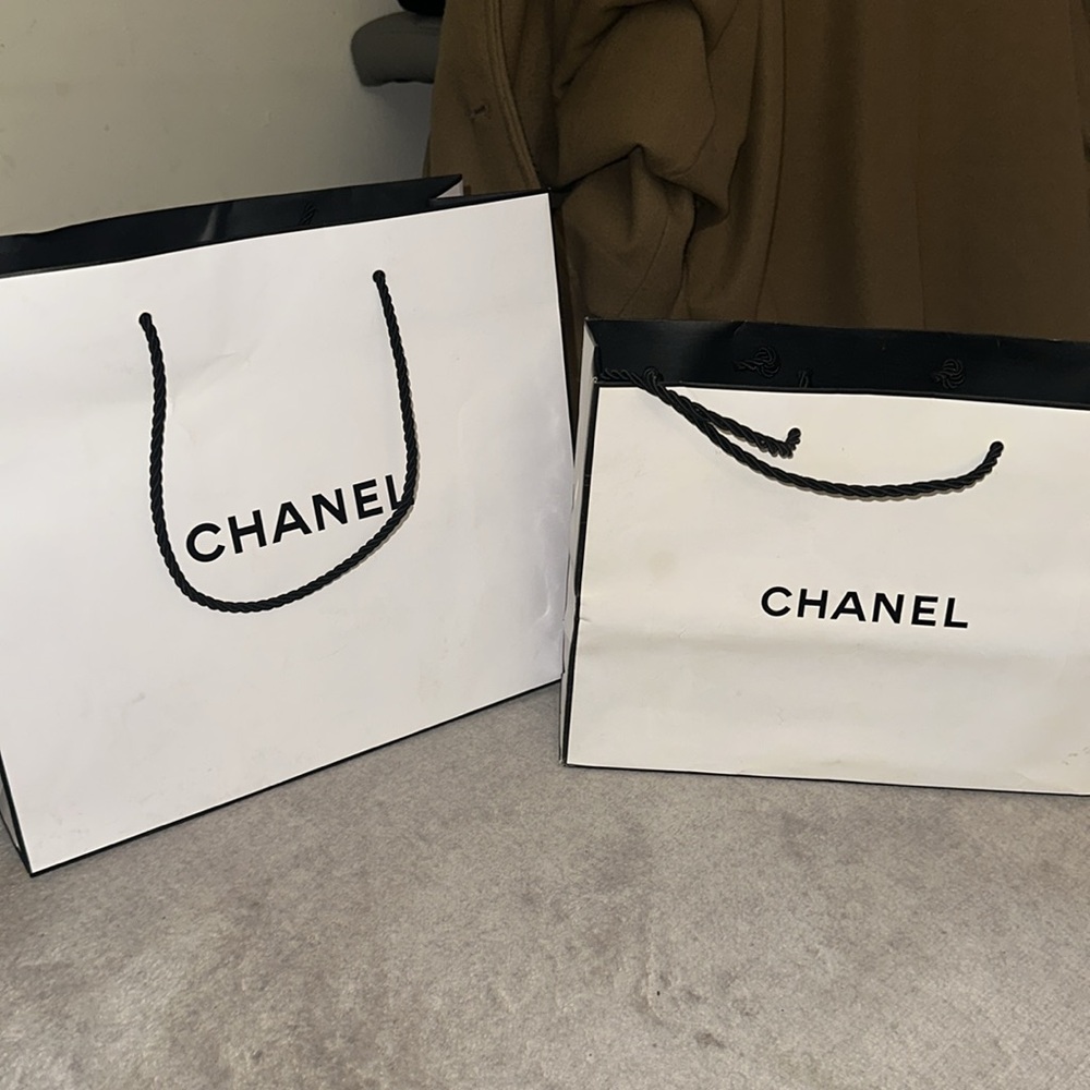 2pc Chanel White Shopping Bag